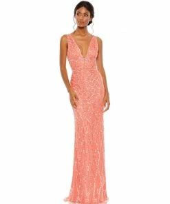 Mac Duggal Sequined Plunge Neck Sleeveless Column Gown Shop For