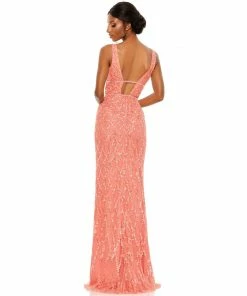 Mac Duggal Sequined Plunge Neck Sleeveless Column Gown Shop For