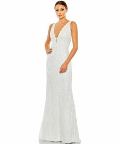 Mac Duggal Sequined Plunge Neck Sleeveless Column Gown Shop For