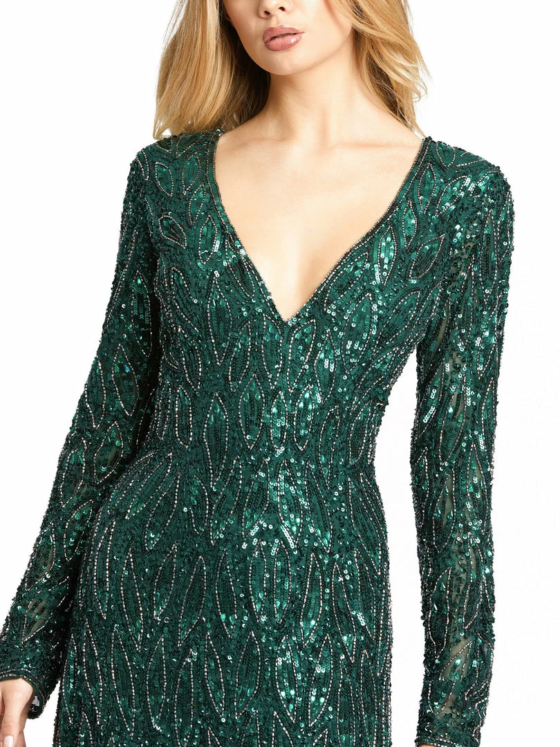 Mac Duggal Long Sleeve Beaded V-Neck Gown 3 Mac Duggal Long Sleeve Beaded V-Neck Gown