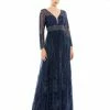 Mac Duggal Long Sleeve Floral Illusion Beaded Gown | Final Sale Shop For
