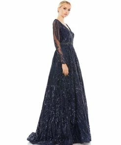 Mac Duggal Midnight Long Sleeve Embellished Evening Gown Shop For