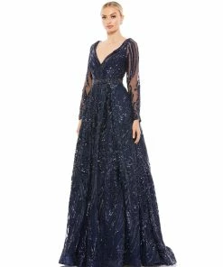 Mac Duggal Midnight Long Sleeve Embellished Evening Gown Shop For