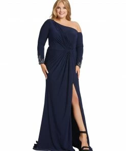 Mac Duggal Ruched Drop Shoulder Jersey Gown (Plus)