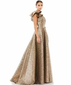 Mac Duggal One-Shoulder Metallic Ballgown