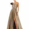 Mac Duggal One-Shoulder Metallic Ballgown
