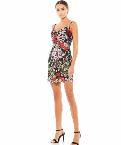 Mac Duggal Floral Embroidered Lace-Up Mini Dress Shop For