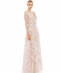 Mac Duggal Shop For Floral Applique Long Sleeve Illusion Gown
