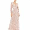 Mac Duggal Shop For Floral Applique Long Sleeve Illusion Gown