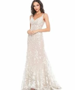 Mac Duggal Floral Embroidered Corset Bodice Gown