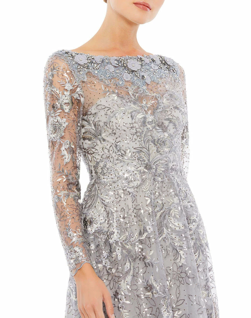 Mac Duggal Floral Embroidered Illusion Long Sleeve Gown 6 Mac Duggal Floral Embroidered Illusion Long Sleeve Gown