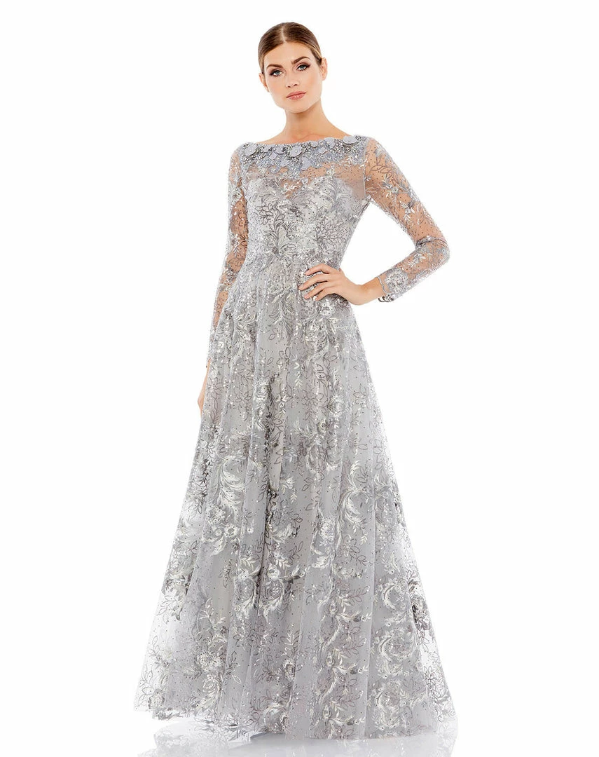 Mac Duggal Floral Embroidered Illusion Long Sleeve Gown 4 Mac Duggal Floral Embroidered Illusion Long Sleeve Gown