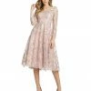 Mac Duggal Long Sleeve Floral Embroidered Tea Length Dress