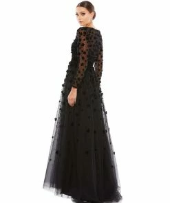 Mac Duggal Mother Of The Bride + Groom Dresses Long Sleeve A-Line Gown With 3D Floral Accents