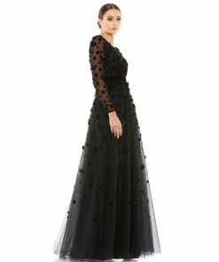 Mac Duggal Mother Of The Bride + Groom Dresses Long Sleeve A-Line Gown With 3D Floral Accents