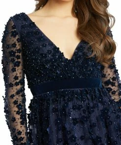 Mac Duggal Mother Of The Bride + Groom Dresses Long Sleeve A-Line Gown With 3D Floral Accents