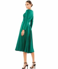 Ieena For Mac Duggal Plunge Neck Satin A-Line Dress