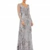 Mac Duggal Embellished V Neck Illusion Long Sleeve Gown