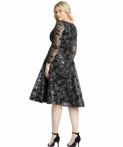 Mac Duggal Long Sleeve Illusion Sequin Embroidered Midi Dress (Plus)