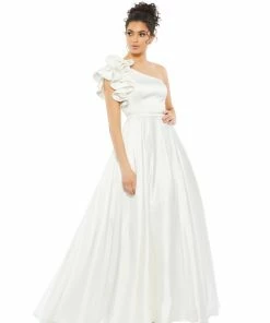 Mac Duggal Satin Ruffle Sleeve Ball Gown Shop For