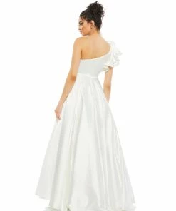 Mac Duggal Satin Ruffle Sleeve Ball Gown Shop For