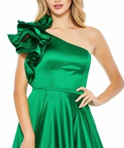 Mac Duggal Satin Ruffle Sleeve Ball Gown Shop For