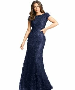 Mac Duggal Shop For Floral Applique Boat Neck Short Sleeve Gown