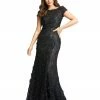 Mac Duggal Shop For Floral Applique Boat Neck Short Sleeve Gown