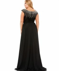 Mac Duggal Plus Size Beaded Cap Sleeve A Line Gown (Plus)