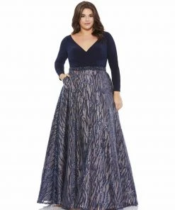 Mac Duggal Mother Of The Bride + Groom Dresses Midnight Sequined A-Line Gown (Plus)