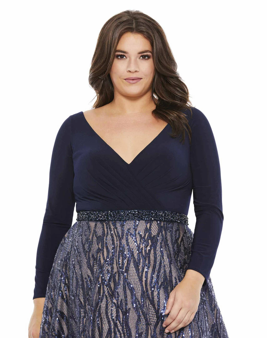 Mac Duggal Mother Of The Bride + Groom Dresses Midnight Sequined A-Line Gown (Plus) 3 Mac Duggal Mother Of The Bride + Groom Dresses Midnight Sequined A-Line Gown (Plus)