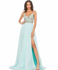 Mac Duggal Jewel Encrusted Thigh High Slit Gown Shop For