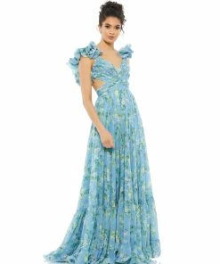 Ieena For Mac Duggal Ruffle Tiered Floral Cut-Out Chiffon Gown Shop For