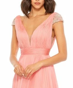 Mac Duggal Shop For Chiffon Beaded Cap Sleeve A Line Gown