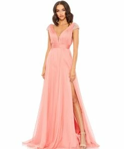 Mac Duggal Shop For Chiffon Beaded Cap Sleeve A Line Gown