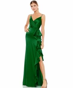 Ieena For Mac Duggal Satin Ruffled Asymmetrical Gown Shop For