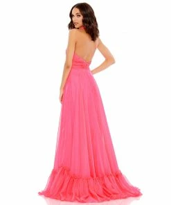 Mac Duggal High Neck Tiered Chiffon Halter Gown