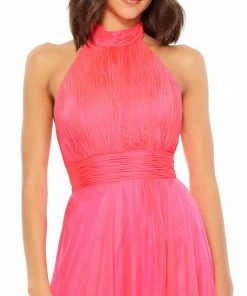 Mac Duggal High Neck Tiered Chiffon Halter Gown