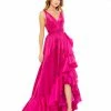 Mac Duggal Taffeta Hi-Low Ruffle Gown