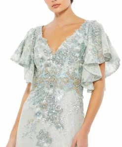 Mac Duggal Bell Sleeve Floral Embellished Gown Shop For