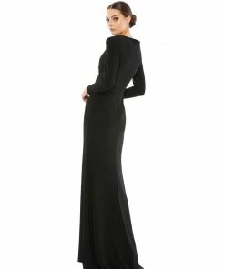 Mac Duggal Faux Wrap Long Sleeve Gown W/ Appliqué Detail Shop For