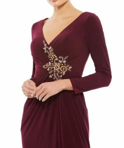 Mac Duggal Faux Wrap Long Sleeve Gown W/ Appliqué Detail Shop For