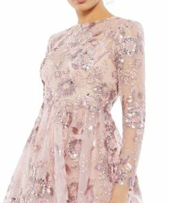 Mac Duggal Floral Embellished Long Sleeve A-Line Dress 5 Mac Duggal Floral Embellished Long Sleeve A-Line Dress