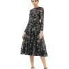 Mac Duggal Embellished Illusion Long Sleeve Midi Dress