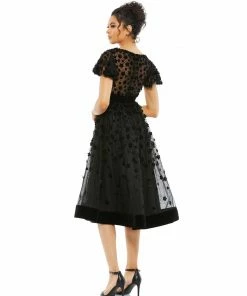 Mac Duggal Embellished Butterfly Sleeve Velvet Hem Midi Dress