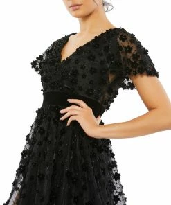 Mac Duggal Embellished Butterfly Sleeve Velvet Hem Midi Dress