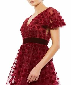 Mac Duggal Embellished Butterfly Sleeve Velvet Hem Midi Dress