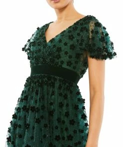 Mac Duggal Embellished Butterfly Sleeve Velvet Hem Midi Dress