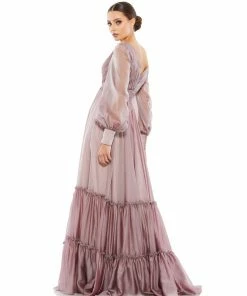 Mac Duggal Faux Wrap Long Sleeve Tiered Gown Shop For