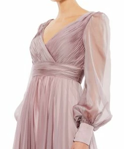 Mac Duggal Faux Wrap Long Sleeve Tiered Gown Shop For